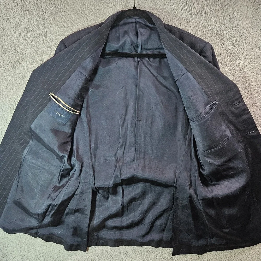 Burberry 42L‎ Wool Suit Blazer Jacket Men Navy Striped